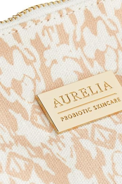 Shop Aurelia Probiotic Skincare Signature Printed Cotton-canvas Cosmetics Case - Peach