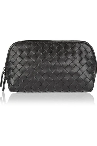 Shop Bottega Veneta Intrecciato Leather Cosmetics Case In Black