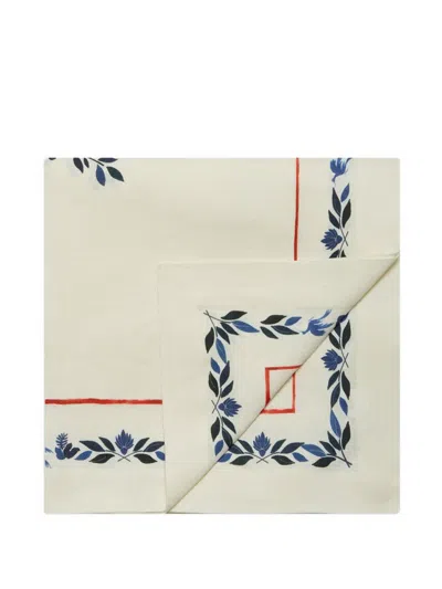 La Doublej Medium Wildbird Linen Tablecloth In White