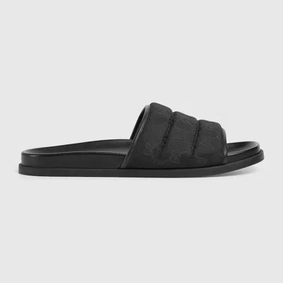 Gucci Gg-patterned Padded Slide Sandals In Black