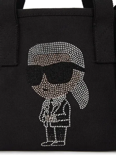 Karl Lagerfeld Ikon Rhinestones Tote Bag In Black