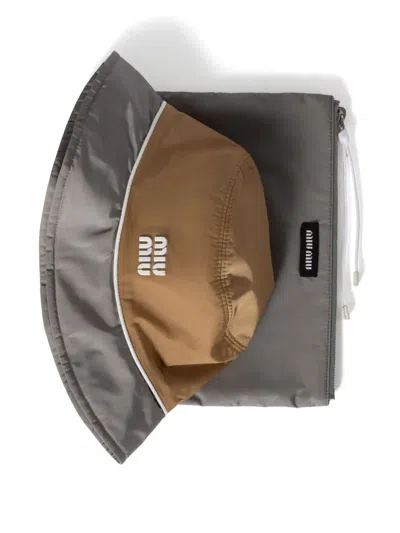 Miu Miu Logo-patch Bucket Hat In Neutrals