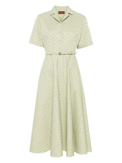 Gucci Mid-length Gg Cotton Gabardine Dress In Green