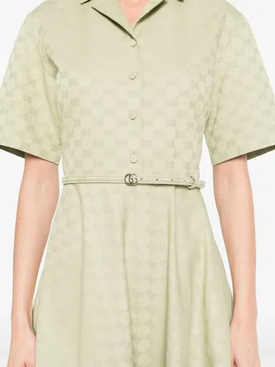 Gucci Mid-length Gg Cotton Gabardine Dress In Green