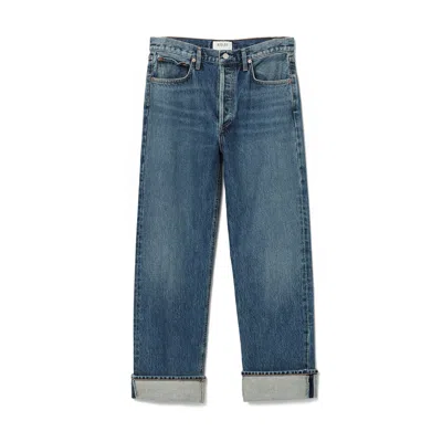 Agolde Fran Low Slung Straight Jean In Enamour In Blue