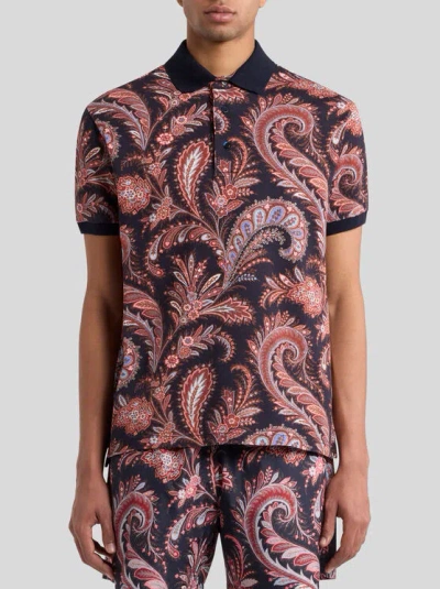 Etro Multicolor Paisley Flowers Polo In Brown