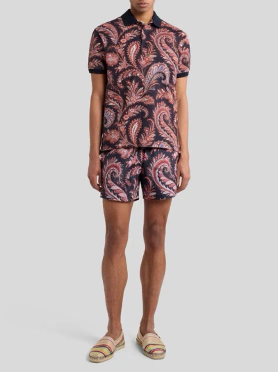 Etro Multicolor Paisley Flowers Polo In Brown