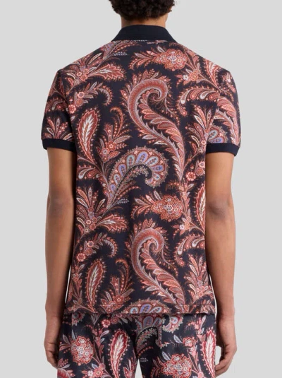 Etro Multicolor Paisley Flowers Polo In Brown