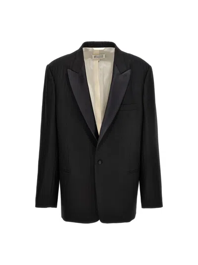 Maison Margiela Striped Single Breast Blazer Jacket In Black