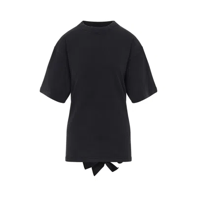 Balenciaga Lace Up Back Bow Detail T-shirt In Faded Washed Black