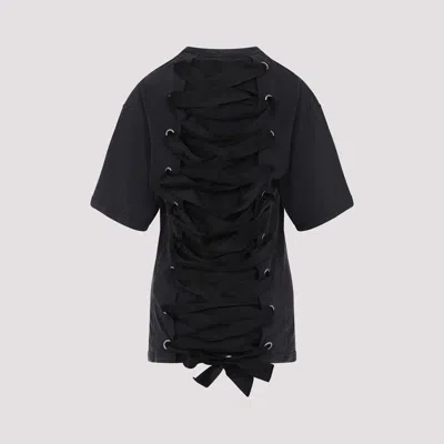 Balenciaga Lace Up Back Bow Detail T-shirt In Faded Washed Black