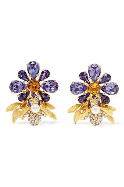 Shop Dolce & Gabbana Gold-plated, Swarovski Crystal And Faux Pearl Clip Earrings
