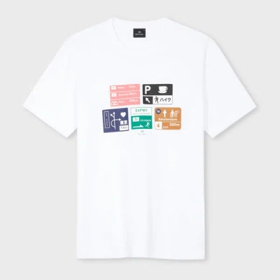Ps By Paul Smith White 'road Signs' Print T-shirt In White