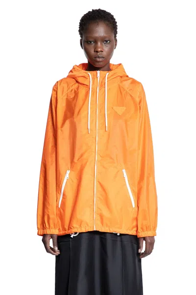 Prada Orange Raincoat In Lightweight Re-nylon