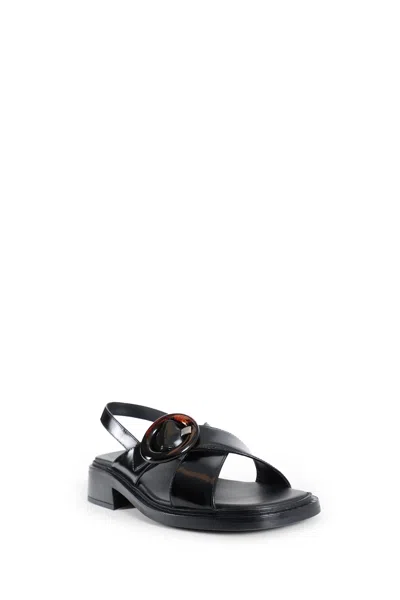 Prada Brused Leather Sandals In Black