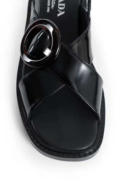 Prada Brused Leather Sandals In Black