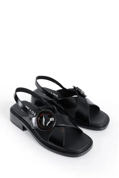 Prada Brused Leather Sandals In Black