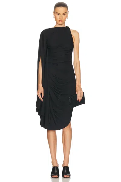 Bottega Veneta Black One-shoulder Draped Midi-dress