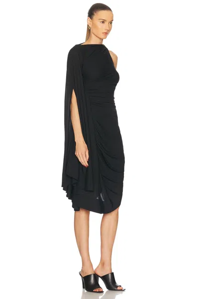 Bottega Veneta Black One-shoulder Draped Midi-dress