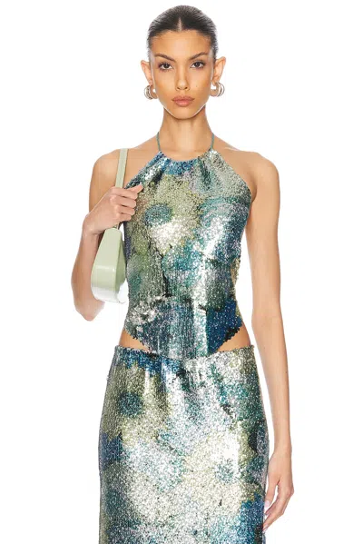 Priscavera Sequin Halter Top In Silver Dew