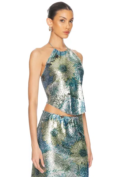 Priscavera Sequin Halter Top In Silver Dew