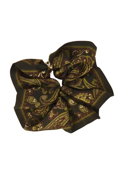 Saint Laurent Scrunchie In Olive & Multicolor