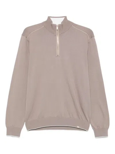 Paul & Shark Maglia Mezza Zip In Cotone E Cashmere In Brown