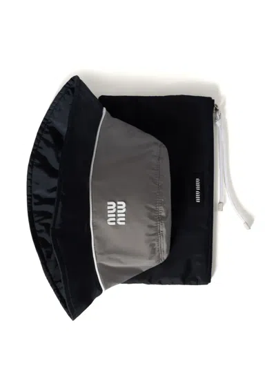 Miu Miu Logo-patch Bucket Hat In Grey