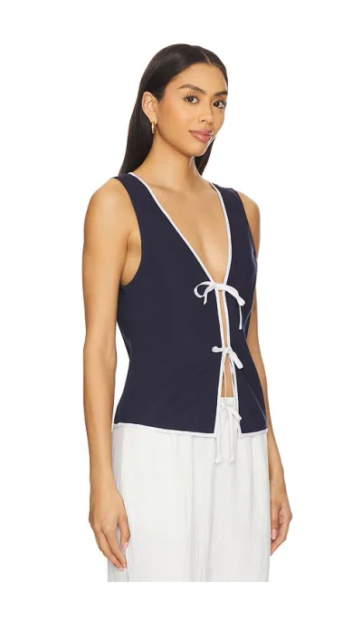 Onia Linen Knit Tie Front Tank Top In Deep Navy & White