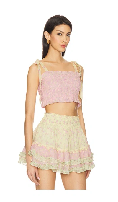 Loveshackfancy Corbin Cotton Mixed Print Top In Pink Lemonade In Pink Lemonade