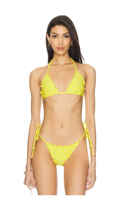 Pq Lettuce Edge Triangle Bikini Top In Polka Dot