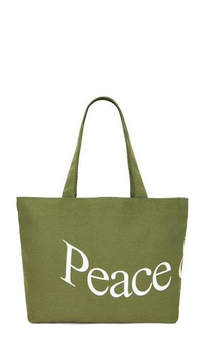 Museum Of Peace And Quiet Wordmark Tote Bag In Olive