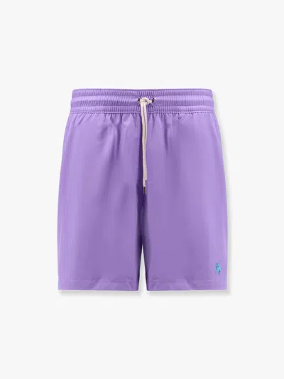 Polo Ralph Lauren Nylon Swim Trunk With Logo Embroidery In Purple
