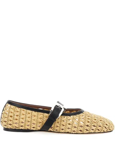 Paris Texas 'sveva' Beige Ballet Flats With Woven Design And Buckle Closure In Neutrals