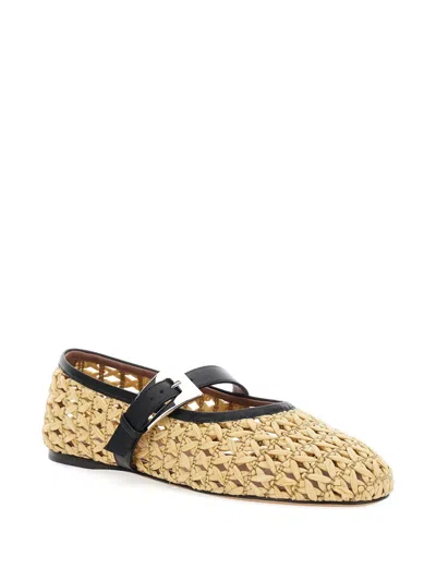Paris Texas 'sveva' Beige Ballet Flats With Woven Design And Buckle Closure In Neutrals