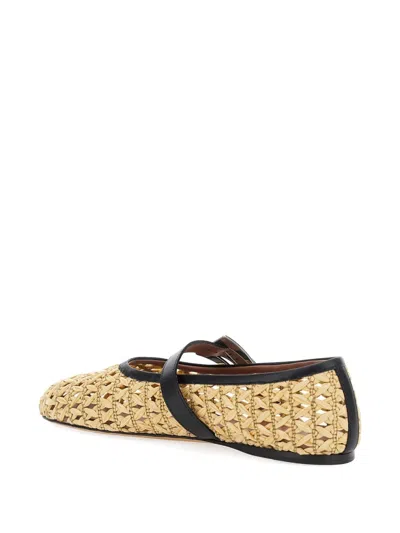 Paris Texas 'sveva' Beige Ballet Flats With Woven Design And Buckle Closure In Neutrals