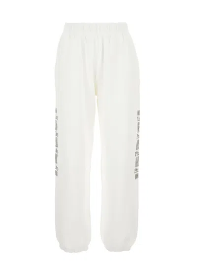 Pinko 'plumcake' White Pants With Elastic Drawstring Waist And Side Print In White