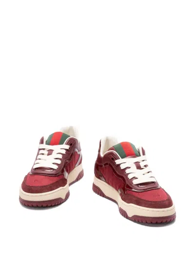 Gucci Burgundy Leather And Gg Supreme Fabric Re-web Sneakers