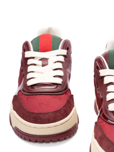 Gucci Burgundy Leather And Gg Supreme Fabric Re-web Sneakers