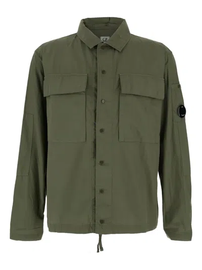 C.p. Company Green Jacket With Classic Collar And Logo Patch On The Sleeve In Green