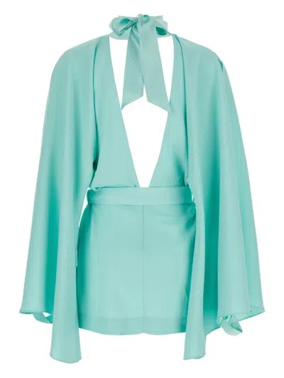 Taller Marmo 'florida' Light Blue Mini Dress With Adjustable Belt On The Front And Maxi Bow On The Rear In Blue