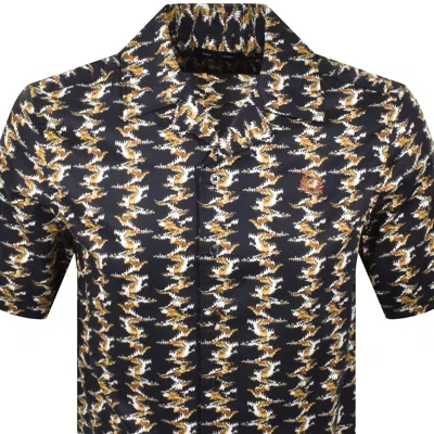 Fred Perry Camp-collar Patterned Shirt In Navy