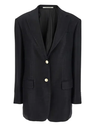 Tagliatore Black Jacket With Pointed Lapels And Front Pockets In Black
