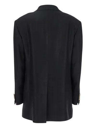 Tagliatore Black Jacket With Pointed Lapels And Front Pockets In Black