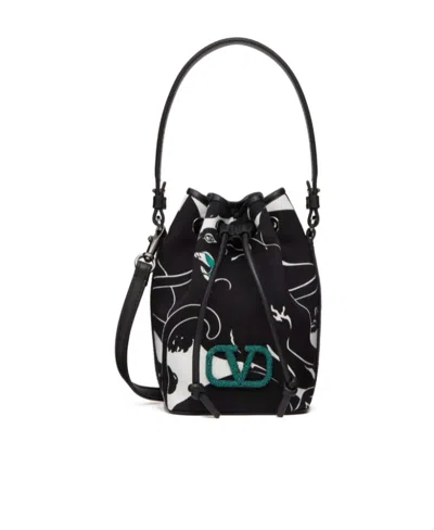 Valentino Garavani Escape Logo Bucket Shoulder Bag In Black