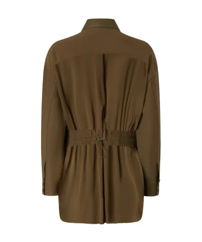 Pinko Linen Shirt Jacket With Four Patch Pockets In Brown