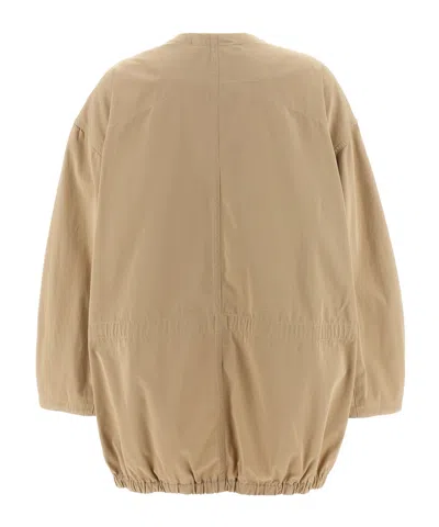 Lemaire Cotton Parka With Drawstring And Elasticated Hem In Beige