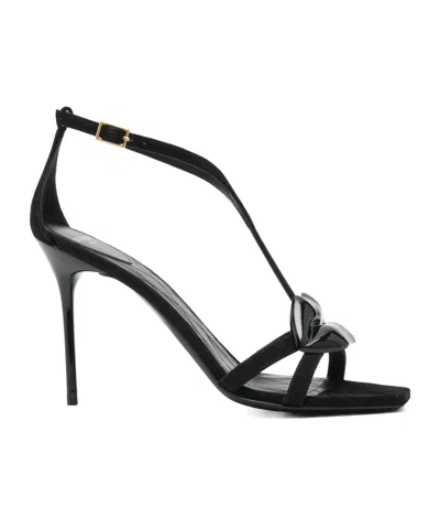 Balmain Black Leather Stiletto Heel Sandals In Black