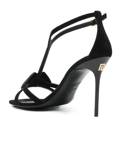 Balmain Black Leather Stiletto Heel Sandals In Black