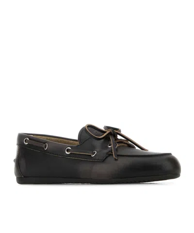 Miu Miu Women Unlined Boat Loafers In Decolored Leather In Black